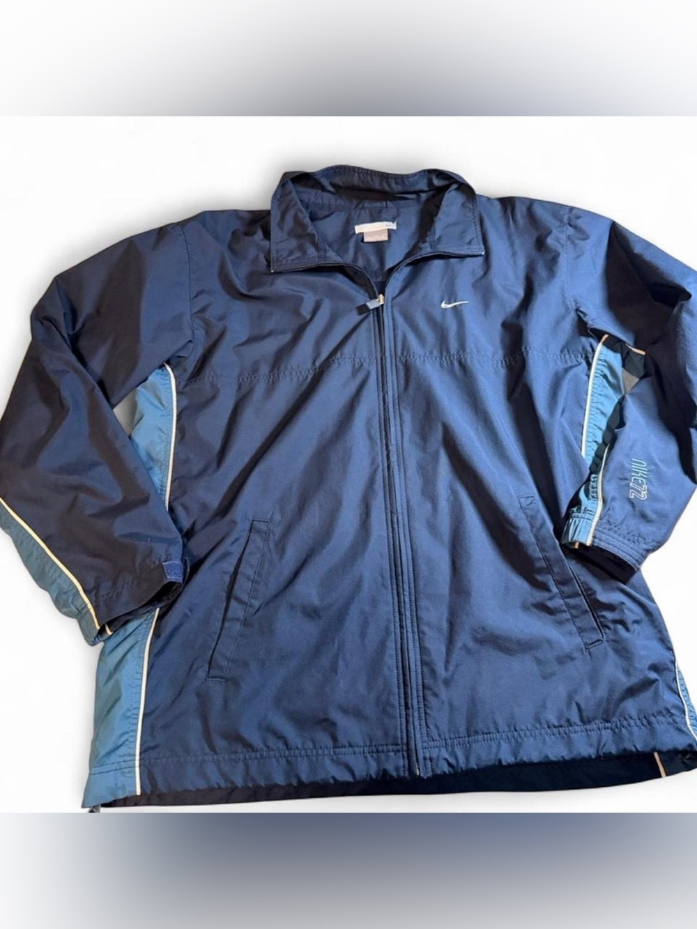 Y2K Nike Navy Blue Jacket Windbreaker Nike 72 On Sleeve Size L